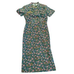 LEP by TRAM Corduroy Floral Cheongsam Dress Size S Classic Indie Feminine Chic